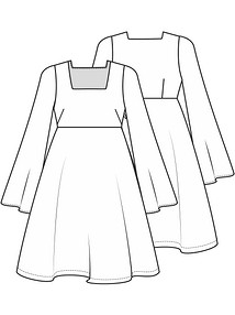 Технический рисунок платья с расклешенными рукавами