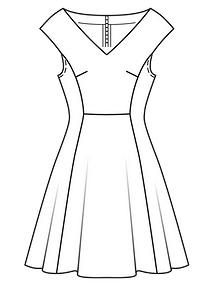 Технический рисунок платья с удлинённой линией плеч