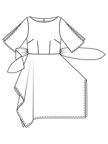 Технический рисунок платья с юбкой необычного кроя