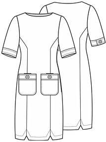 Технический рисунок платья-футляра с накладными карманами