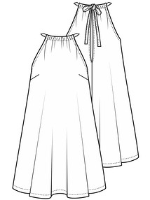 Технический рисунок расклешенного платья на завязках