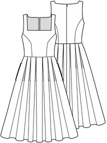 Технический рисунок платья с широкой юбкой в складку