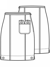 Технический рисунок мини-юбки с рельефными швами