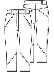 Технический рисунок брюк капри с рельефными швами