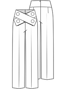 Технический рисунок брюк с перекрещивающимися декоративными деталями