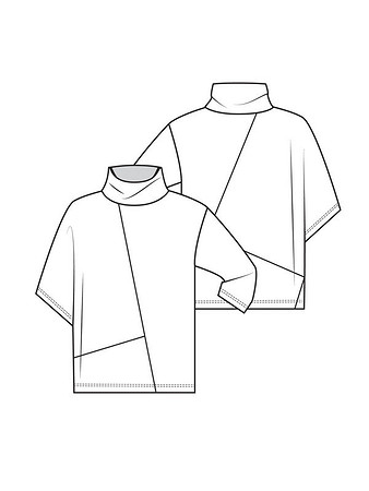 Технический рисунок пуловера асимметричного кроя