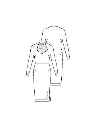 Технический рисунок платья-футляра с длинными рукавами