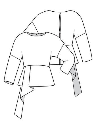 Технический рисунок блузки с асимметричной баской