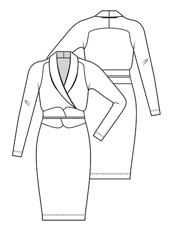 Технический рисунок платья с шалевым воротником