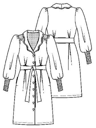Технический рисунок платья с воротником-воланом