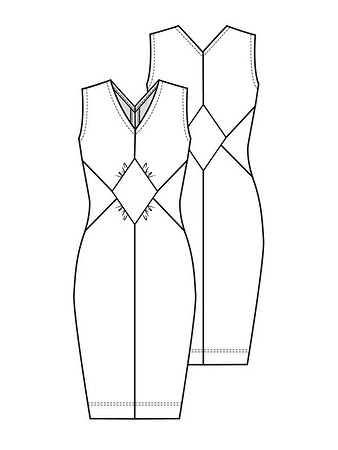 Технический рисунок платья с треугольными деталями