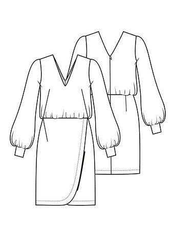 Технический рисунок платья с V-вырезом