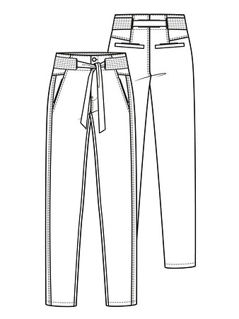 Технический рисунок брюк с завязывающимся поясом