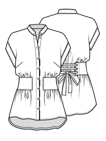 Технический рисунок блузки с втачным поясом