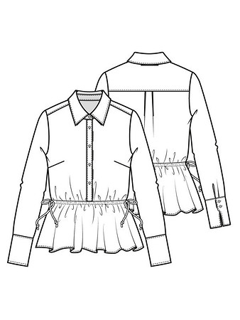 Технический рисунок блузки с присборенной баской