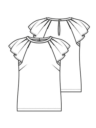 Технический рисунок блузки с рукавами-крылышками
