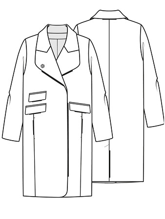 Технический рисунок прямого пальто с широким воротником