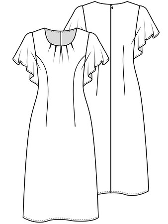 Технический рисунок платья с рукавами-крылышками
