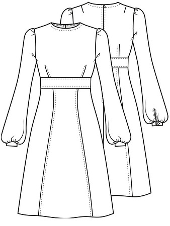 Технический рисунок платья с втачным поясом