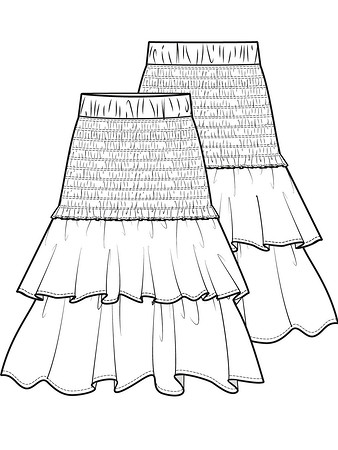 Технический рисунок юбки с оборками
