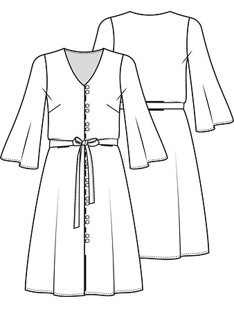Технический рисунок платья со сквозной застежкой