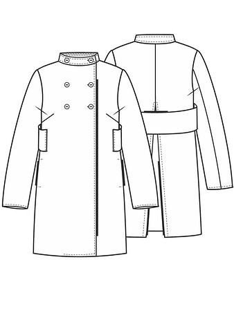 Технический рисунок двубортного пальто с воротником-стойкой