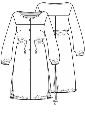 Технический рисунок платья-рубашки с кулиской на талии