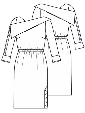 Технический рисунок платья с асимметричным воротником
