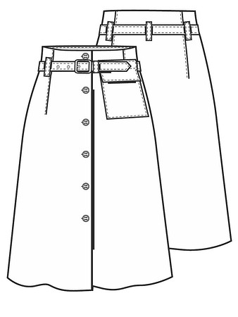 Технический рисунок юбки со сквозной застежкой на пуговицы