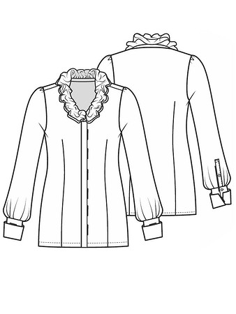 Технический рисунок блузки с пышным воротником