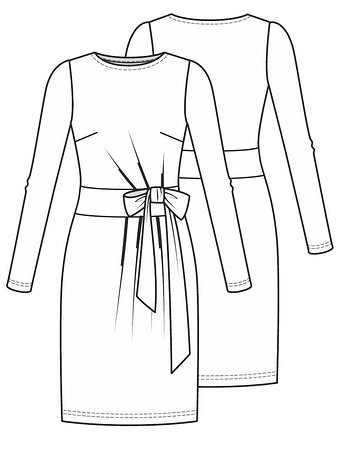 Технический рисунок трикотажного платья приталенного силуэта