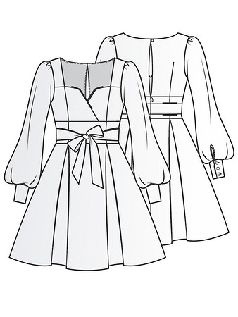 Технический рисунок платья с пышной юбкой