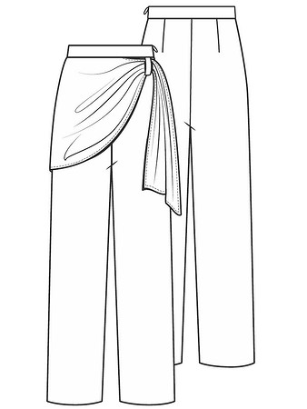 Технический рисунок брюк с асимметричной драпировкой