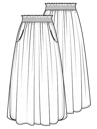 Технический рисунок юбки на эластичном поясе