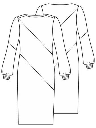 Технический рисунок платья со смещенными плечевыми и боковыми швами
