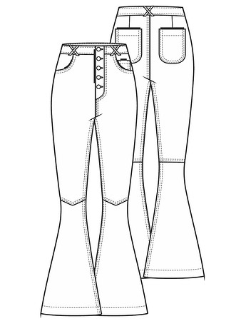 Технический рисунок расклешенных брюк