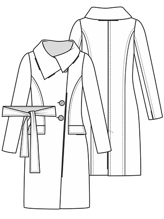 Технический рисунок пальто с воротником-трубой
