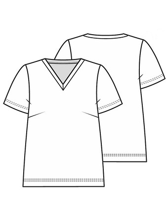 Технический рисунок футболки с V-образным вырезом