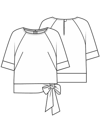 Технический рисунок блузки на широком поясе