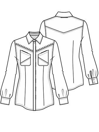 Технический рисунок блузки в стиле вестерн
