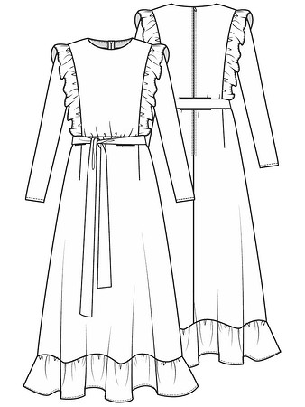 Технический рисунок платья в стиле 70-х