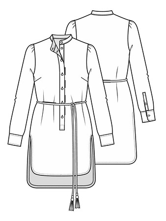 Технический рисунок блузки-туники с удлиненной спинкой