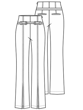 Технический рисунок брюк с высокими разрезами