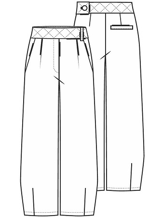 Технический рисунок брюк с удлиненным поясом