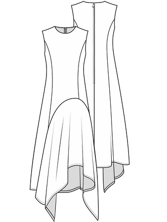 Технический рисунок платья с втачным клином