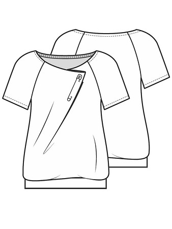 Технический рисунок блузки с диагональной складкой