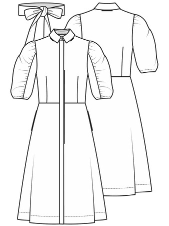 Технический рисунок платья с буфами на рукавах