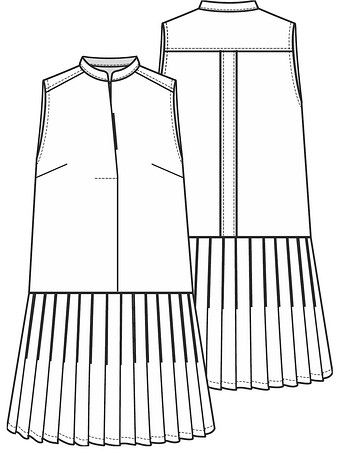 Технический рисунок платья с юбкой в складку