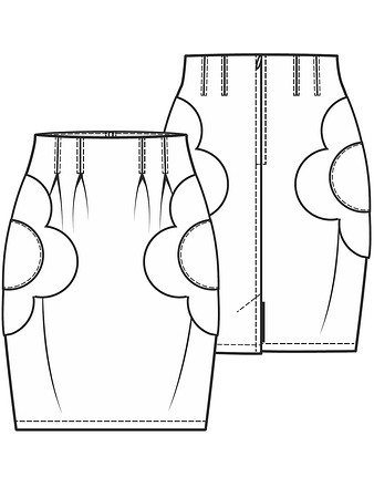Технический рисунок юбки со вставками в виде цветка