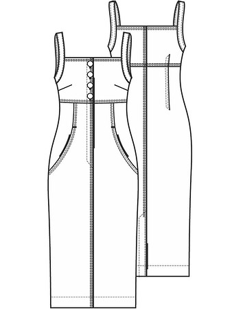 Технический рисунок платья-сарафана из денима